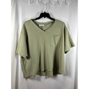 Discount Divas Boutique Olive Green‎ Waffle Knit V-Neck Pocket Top Medium M5902